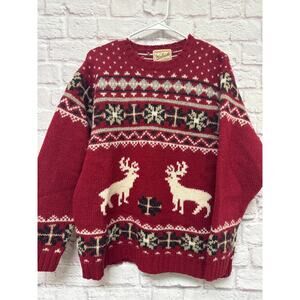 Woolrich Vintage 100% Wool Holiday Reindeer Red Women's Sweater SZ MED